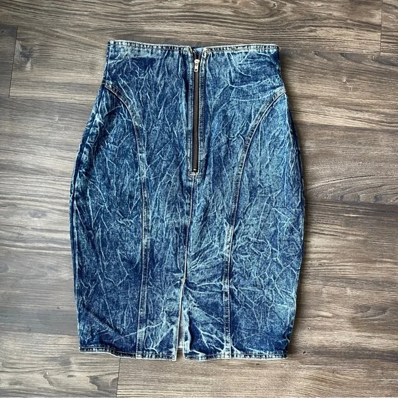 Vintage 80’s Chemin De Fer Acid Wash Midi Denim Pencil Skirt - Picture 5 of 7